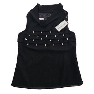 Misty Lane Evening Top Women's Size 12 NWT Teardrop Rhinestones Black Sleeveless